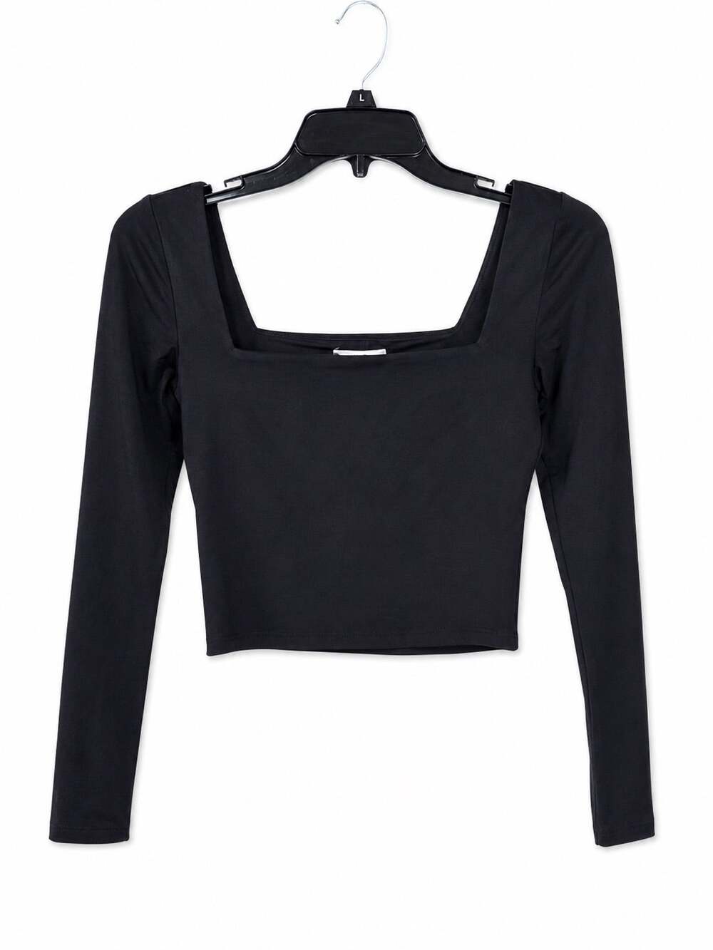 Aritzia Babaton Contour Black Long Sleeve Square Neck Crop Top Size Small